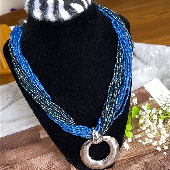 Chic Blue and Silver Multi-Strand Necklace - Picture 1 of 5